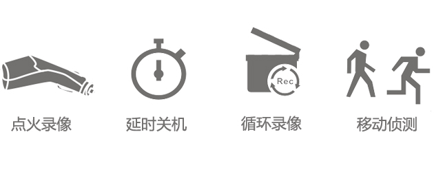 汽车点火自动录像、熄火延迟3分钟关机、循环录像让存储卡永远有存储空间、移动侦测，无需操作，方便省心晰。